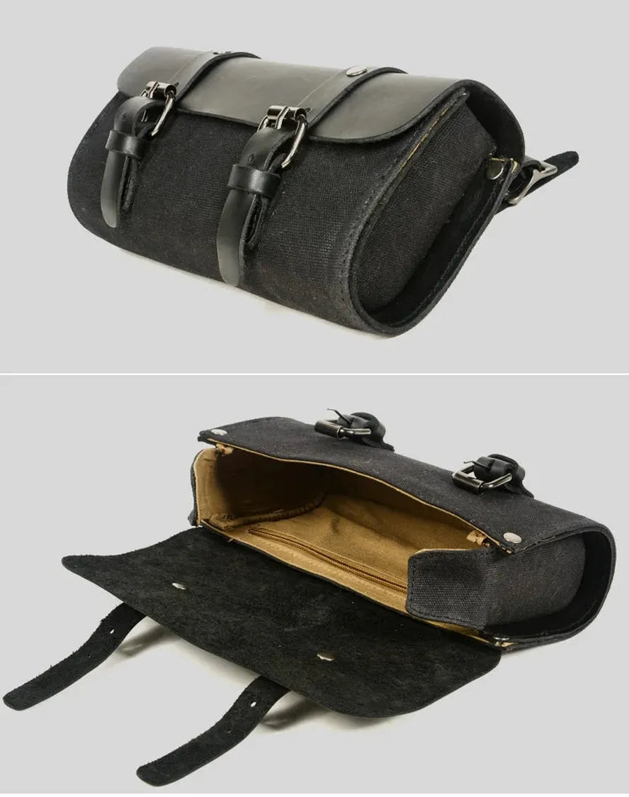KTX-893459 Retro Oil Wax Canvas Motorcycle Shoulder Bag for Luggage and Side Storage
