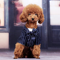 HKM-559891 Stylish Thin Black Imitation Silk Suit Dress for Small Dogs in Striped Design