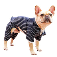 HKM-559891 Stylish Thin Black Imitation Silk Suit Dress for Small Dogs in Striped Design