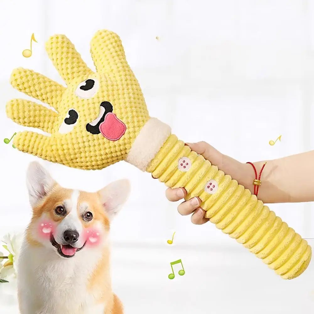 HKM-042131 Palm-Shaped Squeaky Plush Dog Teething Toy - Bite Resistant Chewable Pet Supply