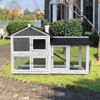 HKM-514195 Removable Tray Ramp Wooden Outdoor Rabbit Hutch with Running Cage for Small Pets