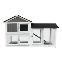 HKM-514195 Removable Tray Ramp Wooden Outdoor Rabbit Hutch with Running Cage for Small Pets