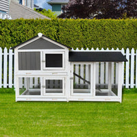 HKM-514195 Removable Tray Ramp Wooden Outdoor Rabbit Hutch with Running Cage for Small Pets