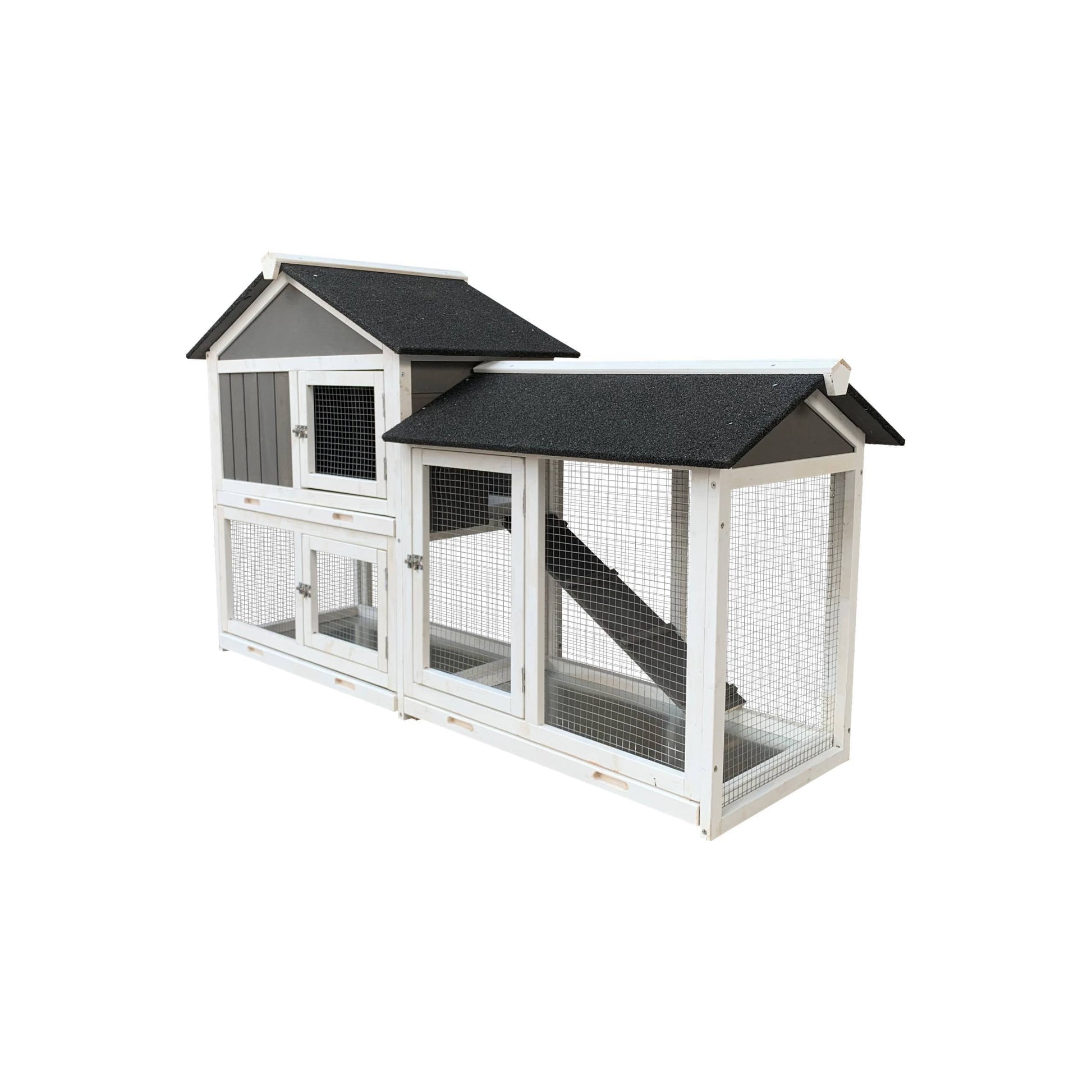 HKM-514195 Removable Tray Ramp Wooden Outdoor Rabbit Hutch with Running Cage for Small Pets