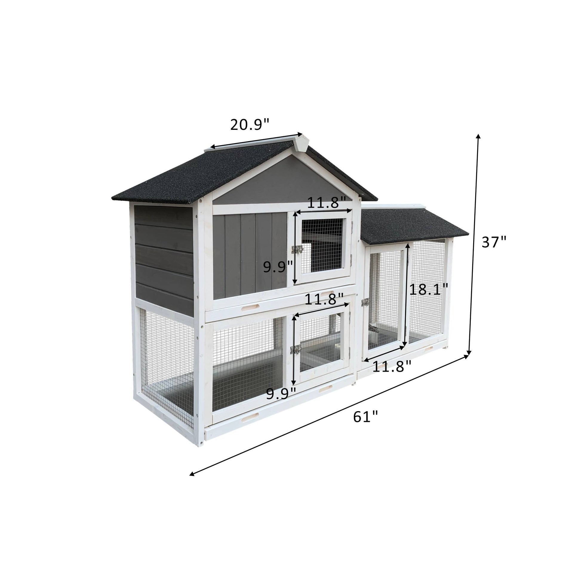 HKM-514195 Removable Tray Ramp Wooden Outdoor Rabbit Hutch with Running Cage for Small Pets
