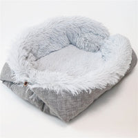 HKM-162323 Convertible 2-in-1 Pet Nest Mattress - Plush, Easy-Fold Design for Cats and Puppies, White Grey