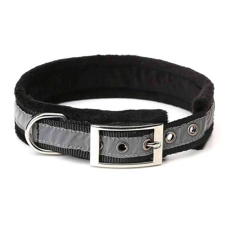 HKM-323731 Reflective Nylon Dog Collar with Soft Flannel Lining - Adjustable Sizes Available