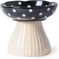HKM-434195 Mushroom Design Ceramic Cat Bowl for Small Pets in Polka Dot Style