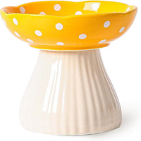 HKM-434195 Mushroom Design Ceramic Cat Bowl for Small Pets in Polka Dot Style