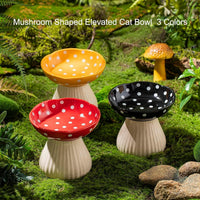 HKM-434195 Mushroom Design Ceramic Cat Bowl for Small Pets in Polka Dot Style