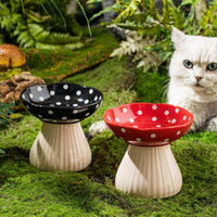 HKM-434195 Mushroom Design Ceramic Cat Bowl for Small Pets in Polka Dot Style