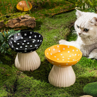 HKM-434195 Mushroom Design Ceramic Cat Bowl for Small Pets in Polka Dot Style