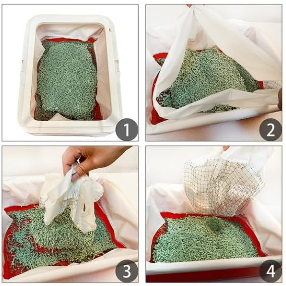 HKM-135635 Reusable Mesh Cat Litter Filter Bags - 10-Pack with Drawstring for Easy Cleaning and Straining