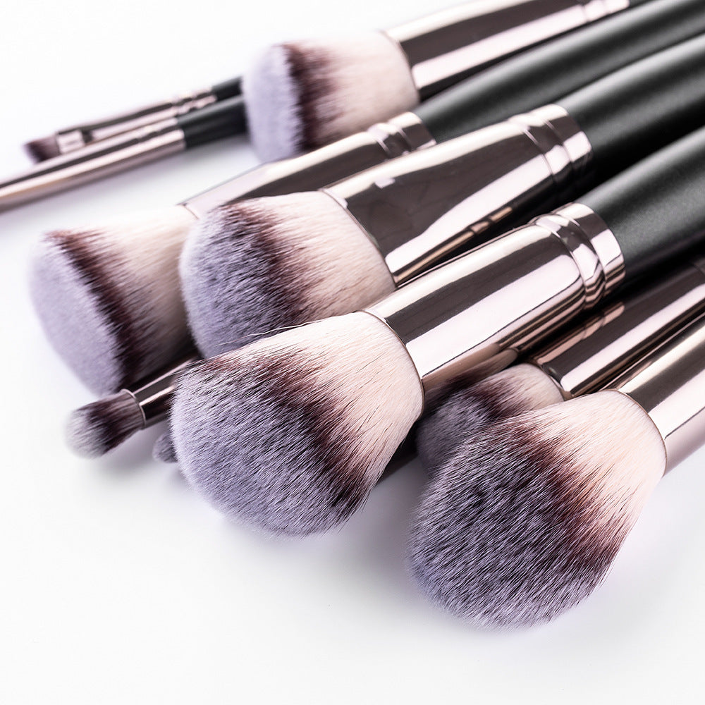 HKM-728659 15-Piece Matte Black Makeup Brush Set with Cosmetic Bag, Nylon Wool and Wooden Handle
