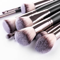 HKM-728659 15-Piece Matte Black Makeup Brush Set with Cosmetic Bag, Nylon Wool and Wooden Handle