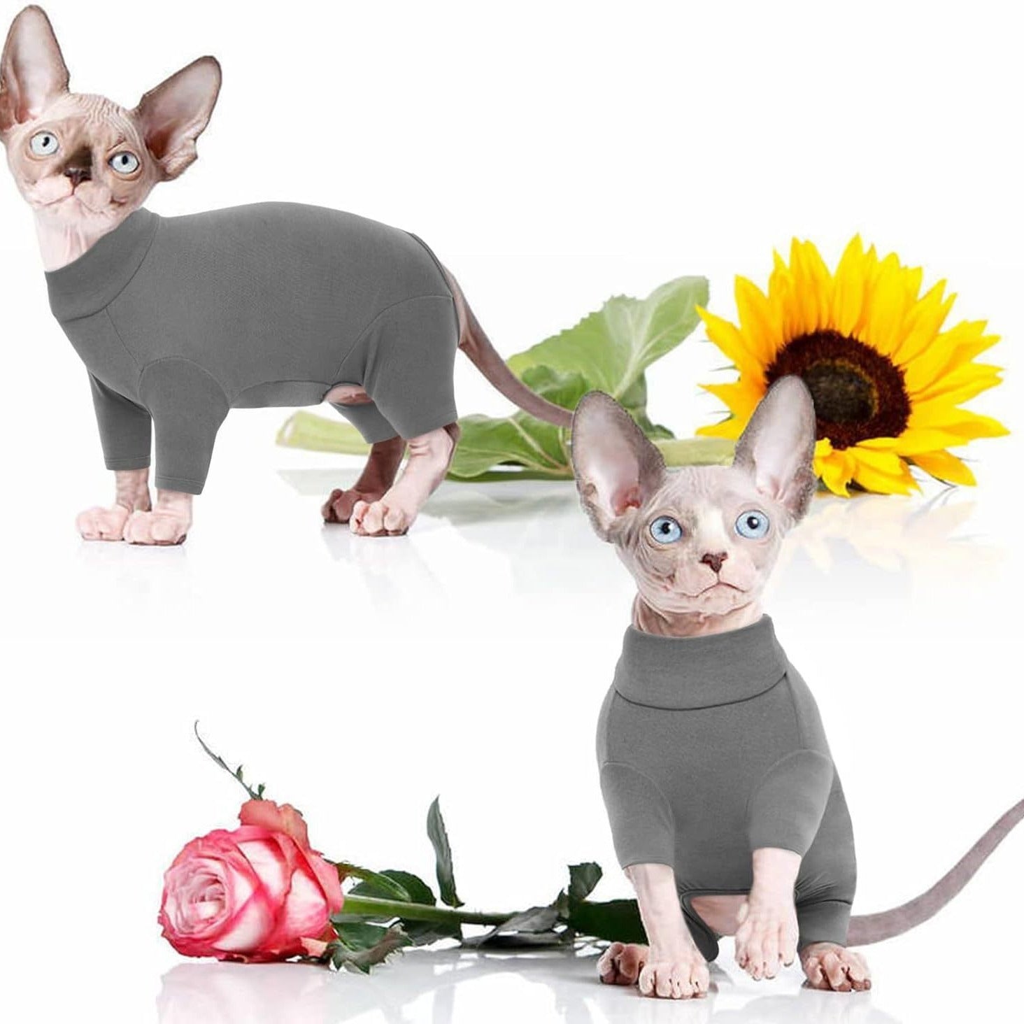 HKM-465811 Soft Turtleneck Sweater for Hairless Cats – Warm Pullover Jumpsuit for Sphynx, Devon Rex, and Cornish Rex Pets