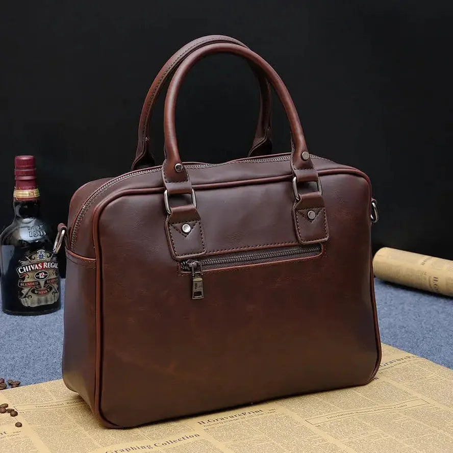 HKM-036435 Retro Crossbody Messenger Bag for Men – Waxed Canvas and Leather, Waterproof Design, Ideal for Business and Travel