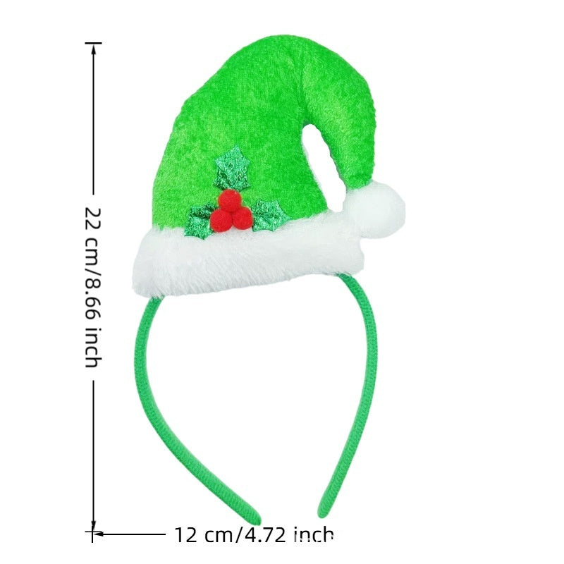 HKM-558739 Festive Handmade Cartoon Christmas Headband with Fluffy Balls and Ribbons