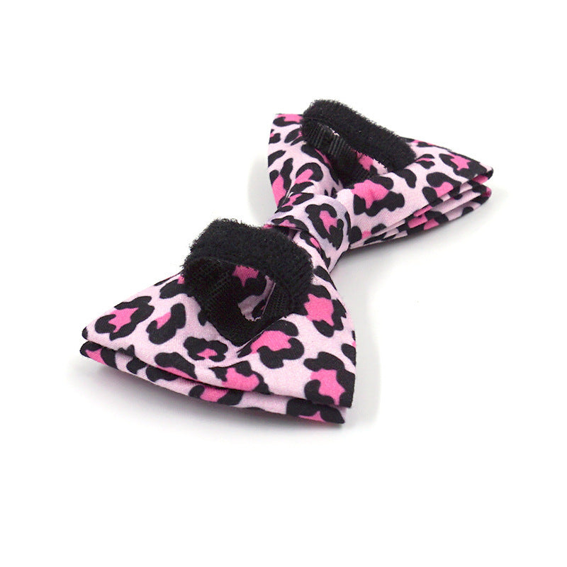 HKM-664915 Pink Leopard Bowknot Double-Layer Dog Collar for Gentlemen