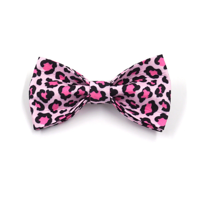 HKM-664915 Pink Leopard Bowknot Double-Layer Dog Collar for Gentlemen