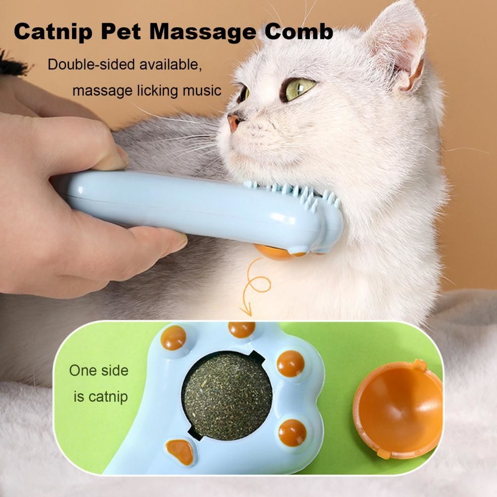 HKM-020115 Cartoon Design Dual-Purpose Cat Toy with Massage Comb and Catnip for Dental Care and Digestion
