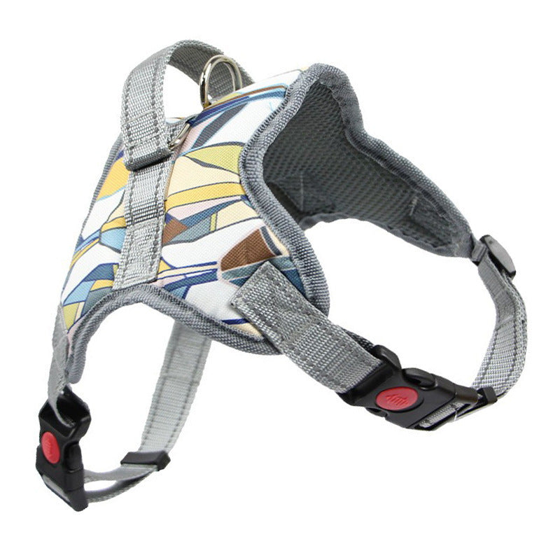 HKM-531859 Reflective Dog Harness and Leash Set - Adjustable Polyester Chest Strap with Scalable Size Options in Yellow, Blue, Gray, and Black