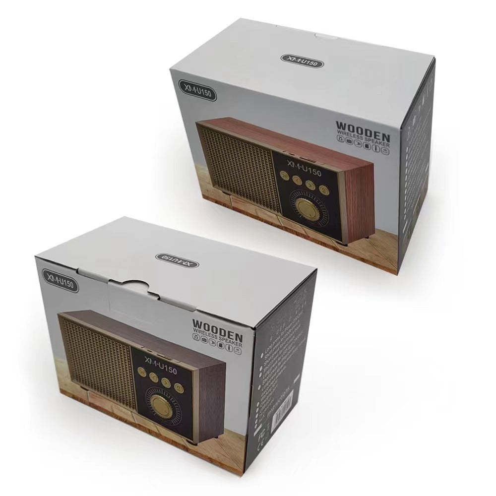 KTX-166419 Retro Portable Bluetooth Speaker with Subwoofer, USB Power Supply, and Built-in Battery - Available in Black, Mahogany, and White Wood Grain