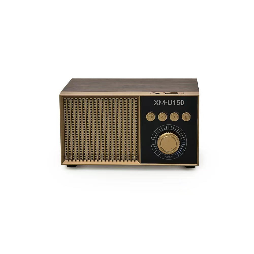 KTX-166419 Retro Portable Bluetooth Speaker with Subwoofer, USB Power Supply, and Built-in Battery - Available in Black, Mahogany, and White Wood Grain