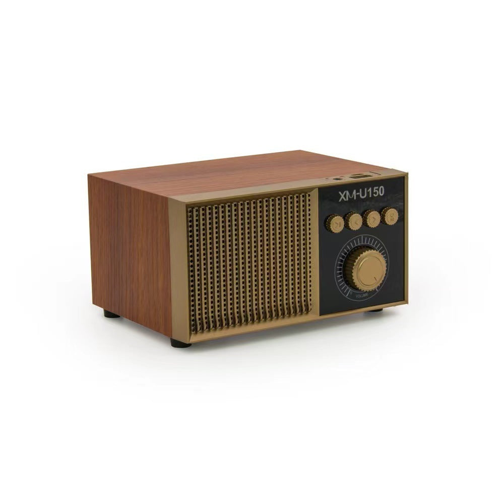 KTX-166419 Retro Portable Bluetooth Speaker with Subwoofer, USB Power Supply, and Built-in Battery - Available in Black, Mahogany, and White Wood Grain