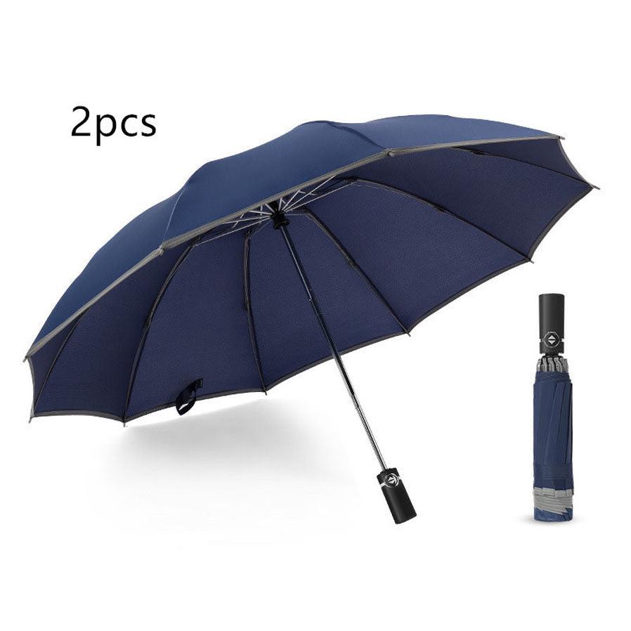 HKM-432723 Inverted Travel Umbrella with 10 Ribs, Auto Close Feature, Reflective Stripes for Safety at Night