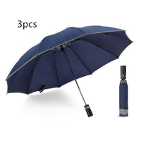 HKM-432723 Inverted Travel Umbrella with 10 Ribs, Auto Close Feature, Reflective Stripes for Safety at Night