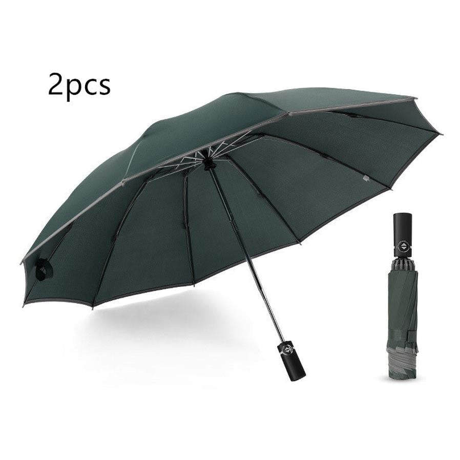 HKM-432723 Inverted Travel Umbrella with 10 Ribs, Auto Close Feature, Reflective Stripes for Safety at Night