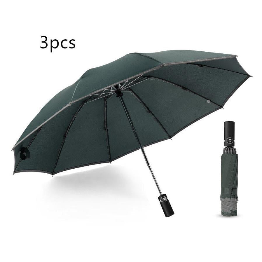 HKM-432723 Inverted Travel Umbrella with 10 Ribs, Auto Close Feature, Reflective Stripes for Safety at Night