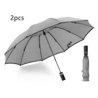 HKM-432723 Inverted Travel Umbrella with 10 Ribs, Auto Close Feature, Reflective Stripes for Safety at Night