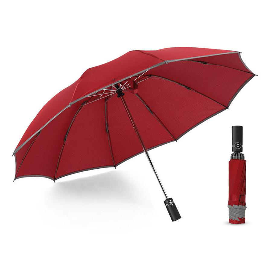 HKM-432723 Inverted Travel Umbrella with 10 Ribs, Auto Close Feature, Reflective Stripes for Safety at Night