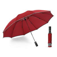 HKM-432723 Inverted Travel Umbrella with 10 Ribs, Auto Close Feature, Reflective Stripes for Safety at Night