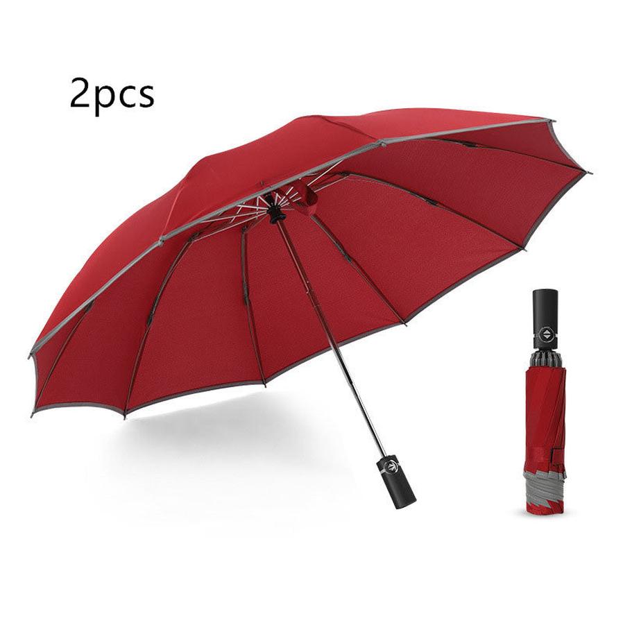 HKM-432723 Inverted Travel Umbrella with 10 Ribs, Auto Close Feature, Reflective Stripes for Safety at Night