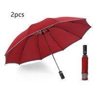 HKM-432723 Inverted Travel Umbrella with 10 Ribs, Auto Close Feature, Reflective Stripes for Safety at Night