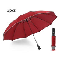HKM-432723 Inverted Travel Umbrella with 10 Ribs, Auto Close Feature, Reflective Stripes for Safety at Night