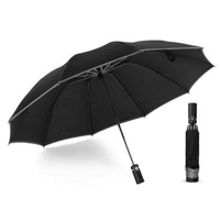 HKM-432723 Inverted Travel Umbrella with 10 Ribs, Auto Close Feature, Reflective Stripes for Safety at Night