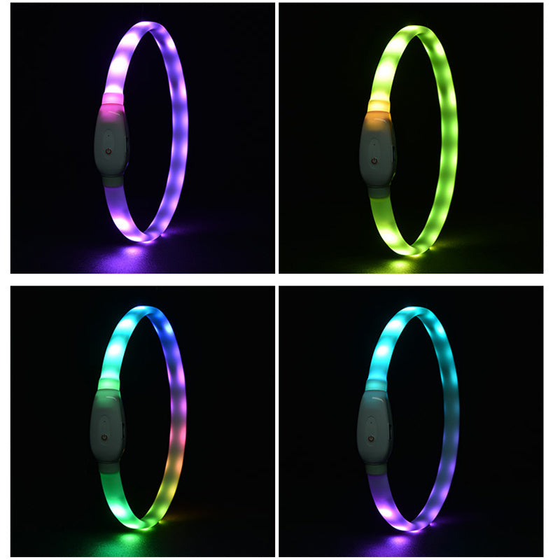 HKM-890835 Rechargeable Colorful LED Dog Collar and Leash Set - Silicone Design for All Seasons