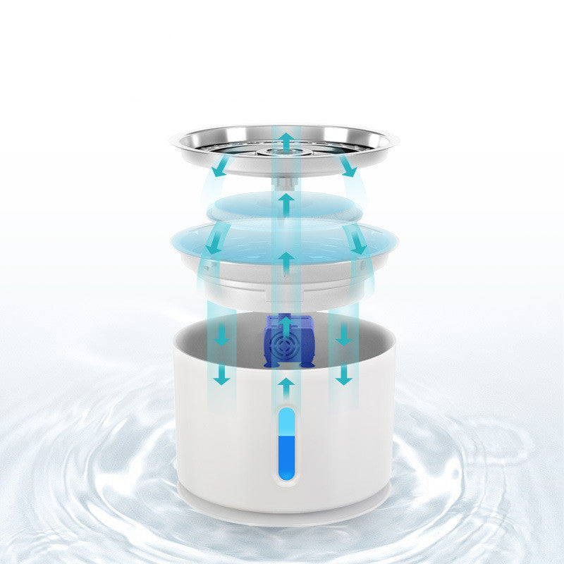HKM-669971 Stainless Steel 2.4L Pet Water Dispenser for Cats and Dogs with USB Charging