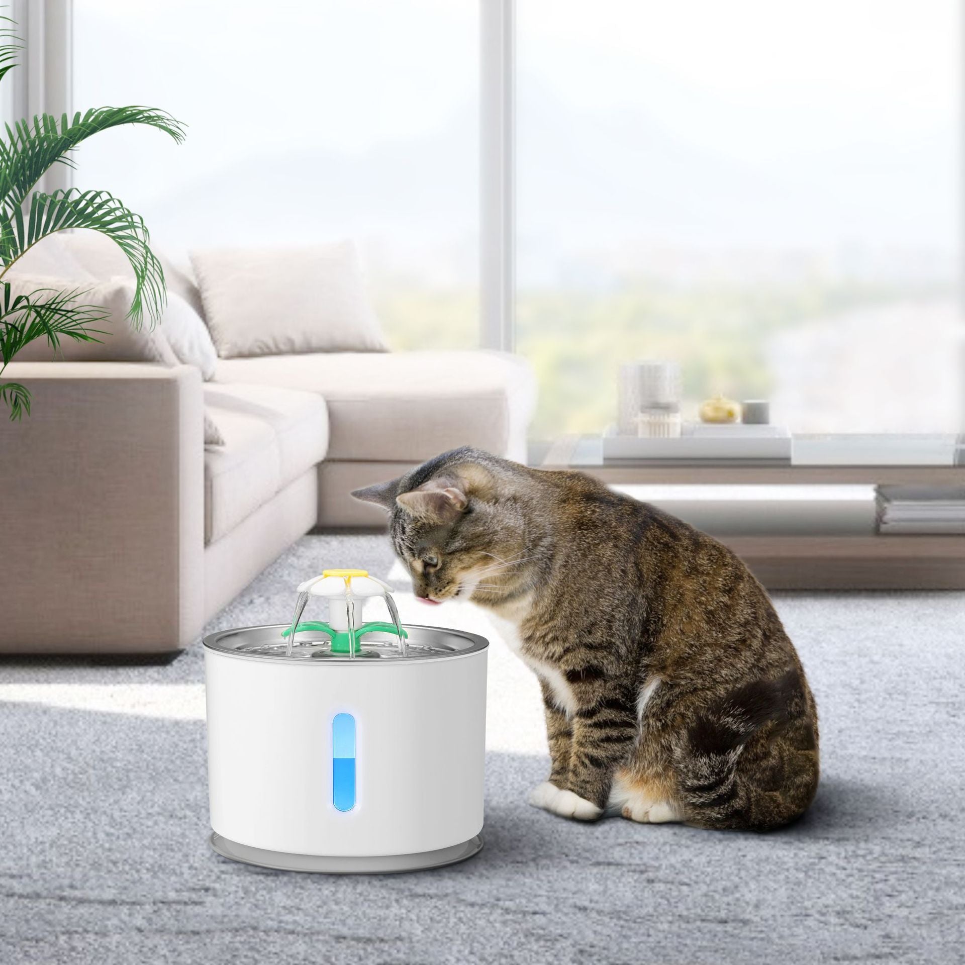 HKM-669971 Stainless Steel 2.4L Pet Water Dispenser for Cats and Dogs with USB Charging