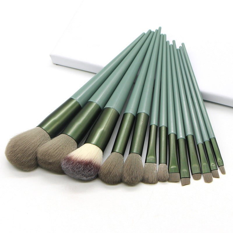 HKM-836179 13 Four Seasons Green Makeup Brush Set with Man-Made Fiber Wool and Plastic Handle