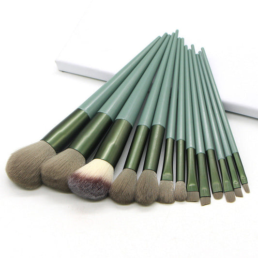 HKM-836179 13 Four Seasons Green Makeup Brush Set with Man-Made Fiber Wool and Plastic Handle