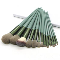 HKM-836179 13 Four Seasons Green Makeup Brush Set with Man-Made Fiber Wool and Plastic Handle