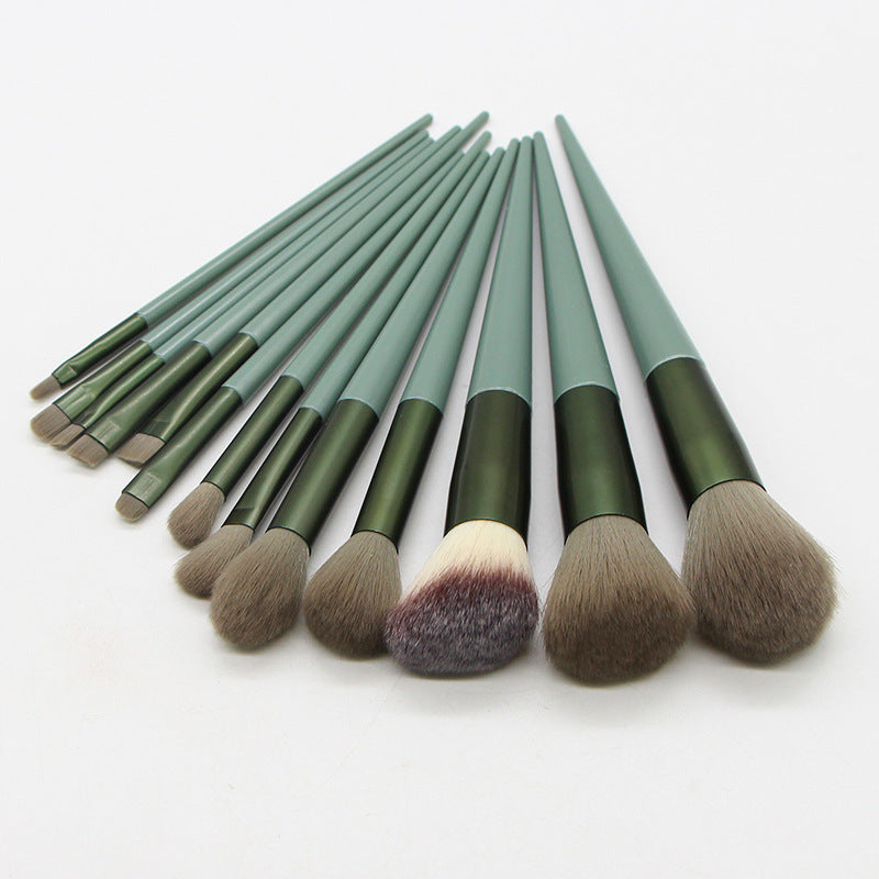 HKM-836179 13 Four Seasons Green Makeup Brush Set with Man-Made Fiber Wool and Plastic Handle