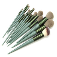 HKM-836179 13 Four Seasons Green Makeup Brush Set with Man-Made Fiber Wool and Plastic Handle
