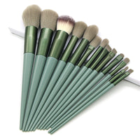 HKM-836179 13 Four Seasons Green Makeup Brush Set with Man-Made Fiber Wool and Plastic Handle