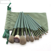 HKM-836179 13 Four Seasons Green Makeup Brush Set with Man-Made Fiber Wool and Plastic Handle